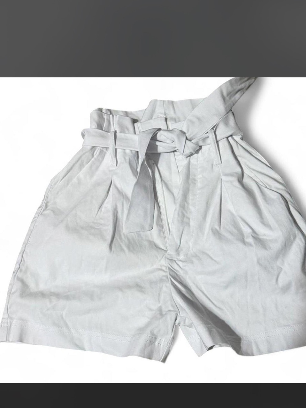High-Waist White Paperbag Shorts with Self-Tie Belt